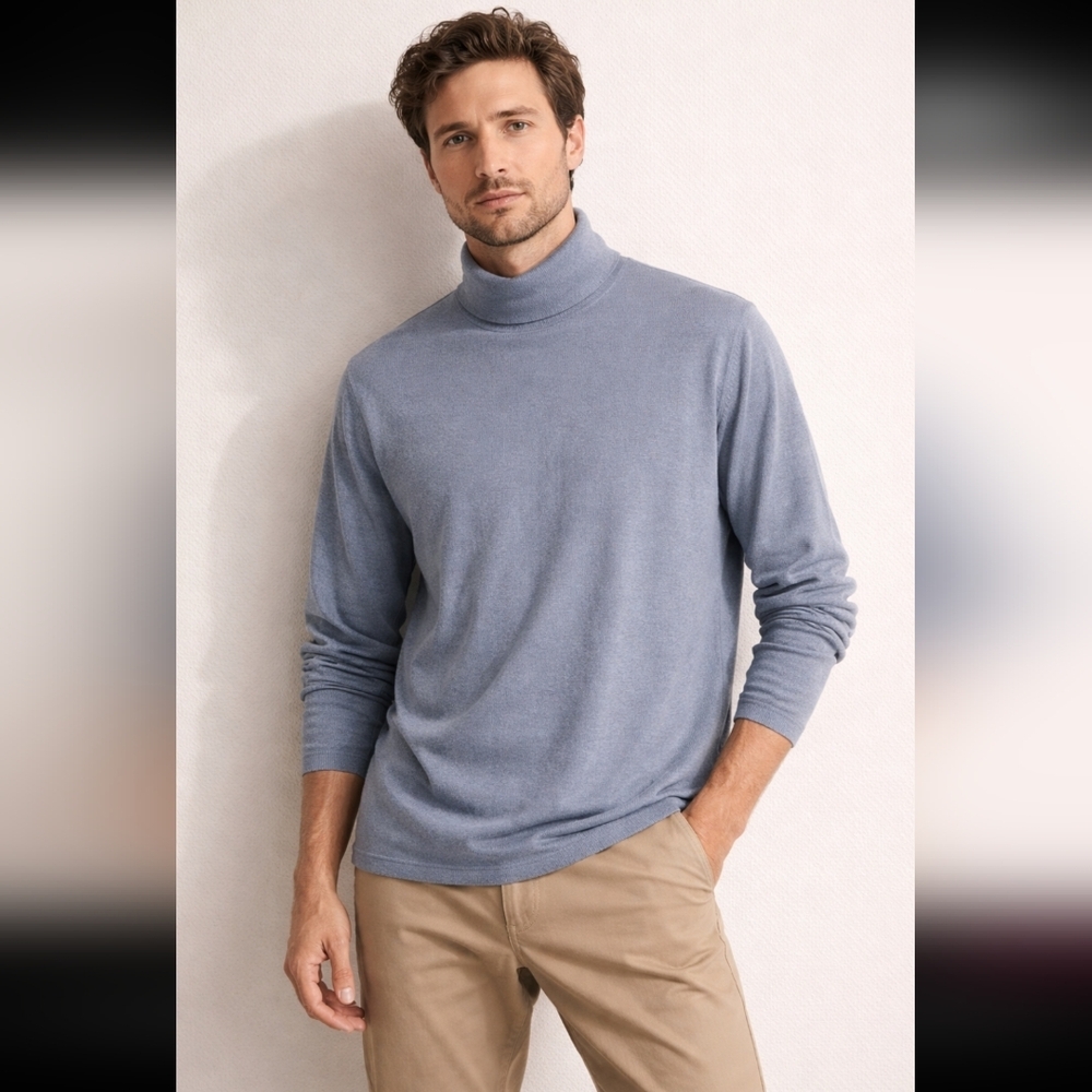 SALE -- Lands End Men's Gray/Blue Turtleneck Sweater, Size Large